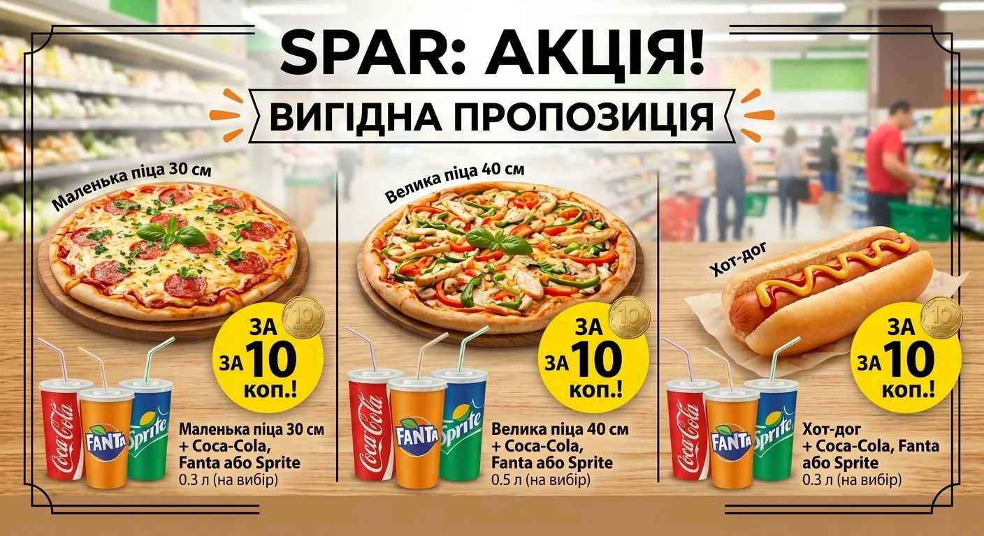 Піца або хот-дог + улюблений напій